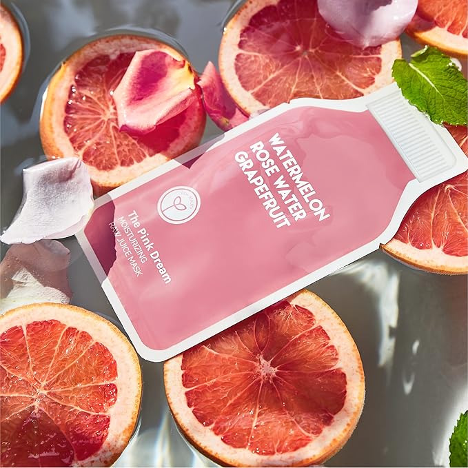 ESW Beauty The Pink Dream - Moisturizing Raw Juice Face Mask (6-Pack) - Hydrating with Watermelon, Rose Water & Grapefruit for Dry, Sensitive Skin - Vitamins C & E for Radiance
