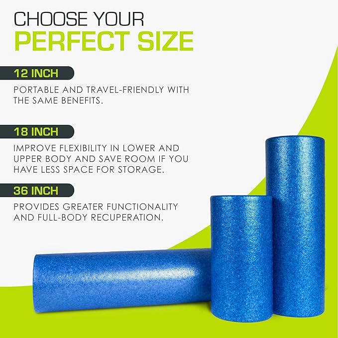 ProsourceFit High Density Foam Rollers 18 to 36 - inches Long, Firm Full Body Athletic Massage Tool for Back Stretching, Yoga, Pilates, Post Workout Muscle Recuperation