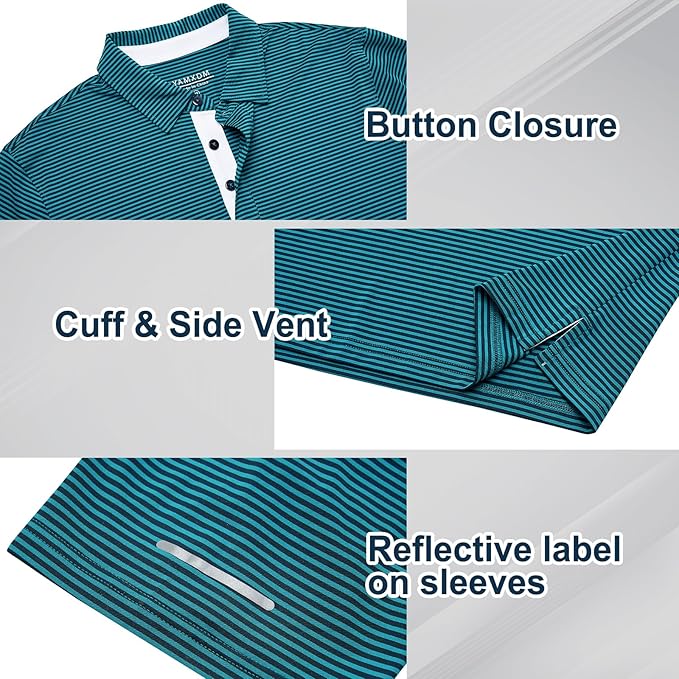 Golf Shirts for Men - Moisture Wicking Short Sleeve Performance Sport Casual Striped Collared Mens Polo Shirt