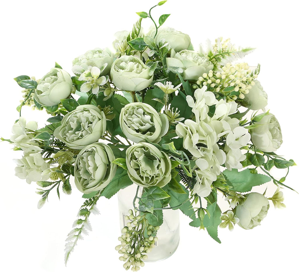 Artificial Flowers Fake Peony Silk Mini Plastic Bridal Flowers for DIY Wedding Bouquets Home Decorations 4 Packs(Light Green)