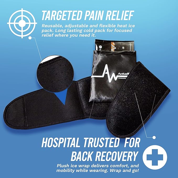 ActiveWrap - Back Ice Pack for Back Pain, Swelling, Sprain, Spasm, Stiffness and More, Reusable Ice Pack for Injuries with Compression Strap, Use for Hot and Cold Therapy, XX-Large