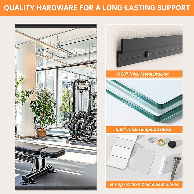 Hasipu 71''x31'' Home Gym Mirror Large Full Length Wall Mounted Full Body Mirror for Yoga Dance Fitness Exercise Studio Bedroom Garage, Frameless Tempered Glass Workout Mirrors Black Rectangular