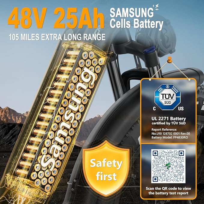 FREESKY Electric Bike for Adults,105mile Long Range Ebike, 2000W Motor 37MPH Fast Step-Thru E Bike 25Ah Samsung Cells Battery Full Suspension Electric Dirt Bicycle 26'' Fat Tire for Commuter Mountains