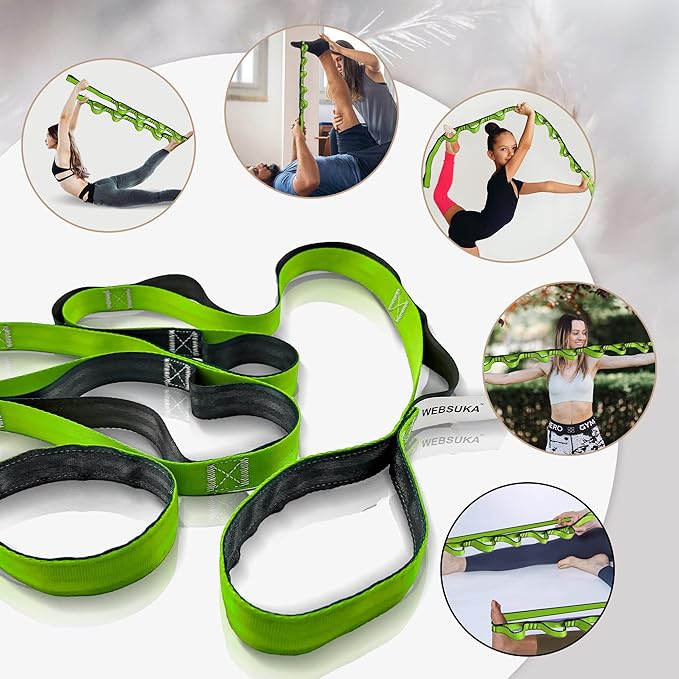 Stretching Strap Yoga Strap, 10 Loops Non-Elastic Stretch Bands Helps Women and Men Improve Flexibility for Home Workout, Physical Therapy, Pilates, Exercise, Dance, Comes with Door Anchor
