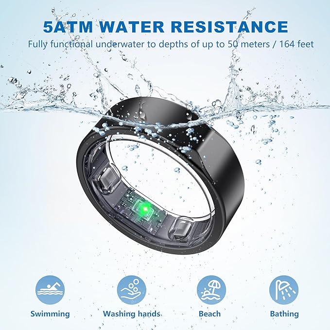 Smart Ring for Women Men - Titanium Health Fitness Tracker Ring with Heart Rate, Step Counting, Calories, Sleep & Stress Monitor for iPhone and Android, No Subscription Fee (Black, 9)