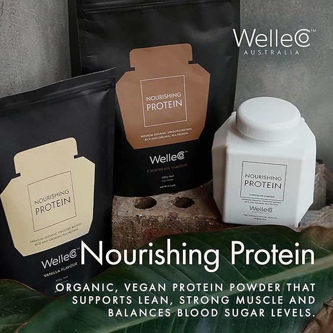 WelleCo Vegan Protein Powder, Gluten Free Premium Organic Sprouted Brown Rice & Pea Protein Blend, 6g Carbs & Dairy Free, for Energy, Muscle Recovery, 16g Protein Per Serving, Chocolate, 35.2oz Pouch