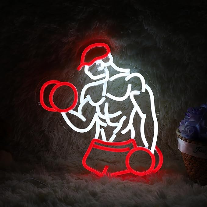Home Gym Neon Sign Man lifting Dumbbell Build Muscle Led Light Up Sign Dimmable Gym Lighting for Home Gym Decor Men Cave Gifts 12.5"×12.8"