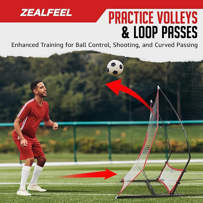 Soccer Rebounder, 2-in-1 Soccer Rebound Net, 6'x4.7' Large Net & 6'x16" Small Net, Soccer Bounce Back Net Practice for Team Volley Passing Solo Training, Football Trainer with Carry Bag Cones