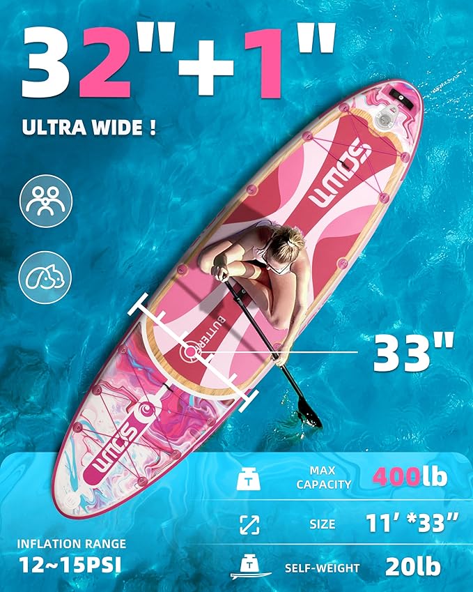 Inflatable Paddle Boards 11'x33'', Stand Up SUP Paddle Board Inflatable for Adults Youth, Extre Wide & Non-Slip Sup of All Skill Levels