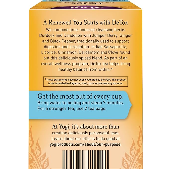 Yogi Tea DeTox Tea - 16 Tea Bags per Pack (4 Packs) - Organic Detox Tea for Digestive & Circulation Support - Includes Burdock, Dandelion, Ginger Root, Black Pepper, Cardamom & Juniper Berry