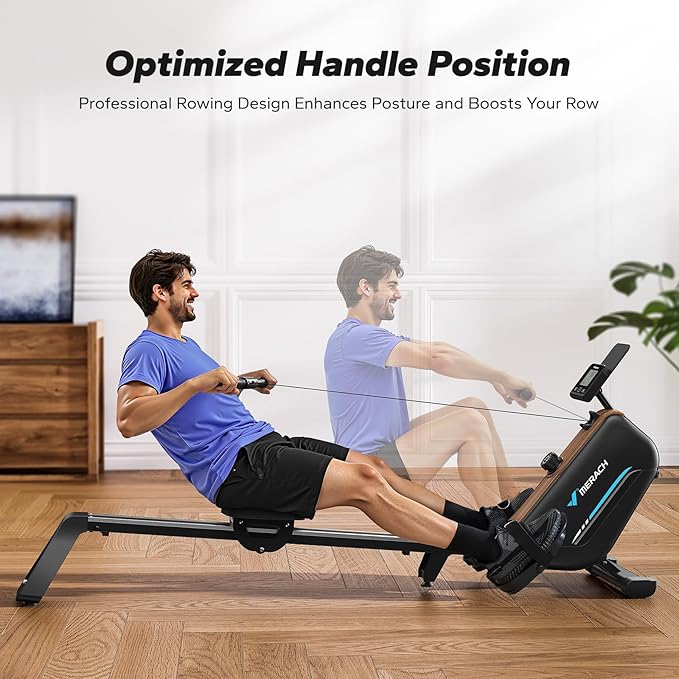 MERACH Rowing Machines for Home, Powerful Electromagnetic Row Machine with 51.2" Extended Rail, 16-Level Handle Resistance Adjustment Rower, 350 LBS Load Capacity, Ergonomic Comfort Seat, Easy Storage