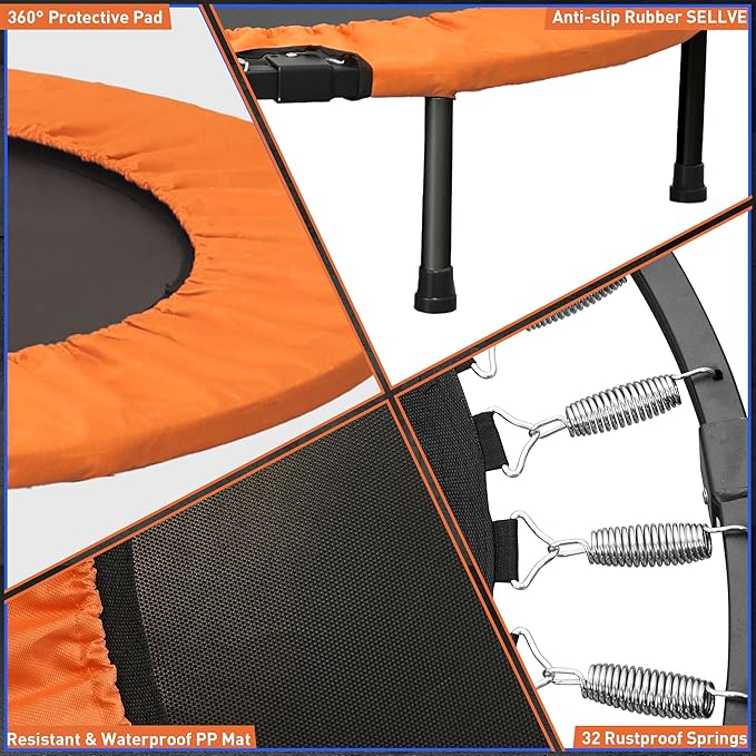 HYD-Parts 40" 48" Mini Trampoline for Adults and Kids Exercise Rebounder with Adjustable Bar Fitness Trampoline Indoor Max Load 330 440lbs