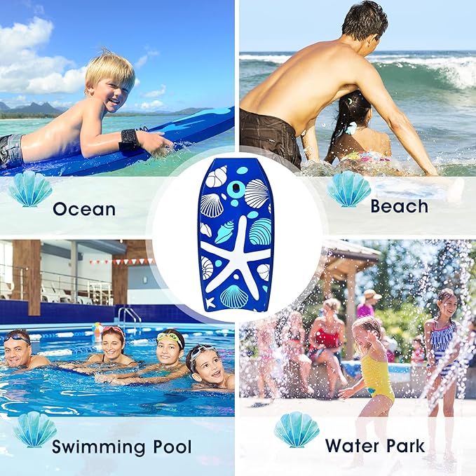 KOTEK 33/37/41 Inch Body Board with Wrist Leash, EPS Core, Dual Channel, HDPE Slick Bottom, Bodyboard for All Skill Levels & Wave Conditions