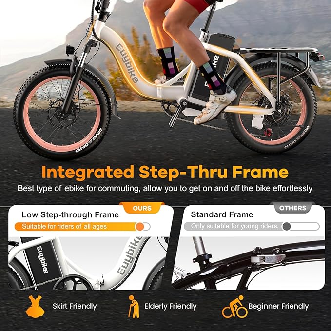 Folding Electric Bike for Adults with Peak 1000W Motor, 48V 20AH Battery up to 30MPH 80 Miles, 20" Fat Tire All Terrain Ebike, Front Suspension 7-Speed Commuter E Bike, Step-Thru, UL Certified