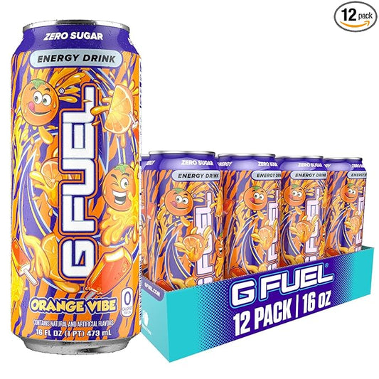 G Fuel Energy Drink, Orange Creamsicle, Sugar Free Beverage with 300mg Caffeine, Daily Energy Boost with Focus Amino, Vitamin + Antioxidants, 16 oz Cans (Orange Vibe, 12-Pack)