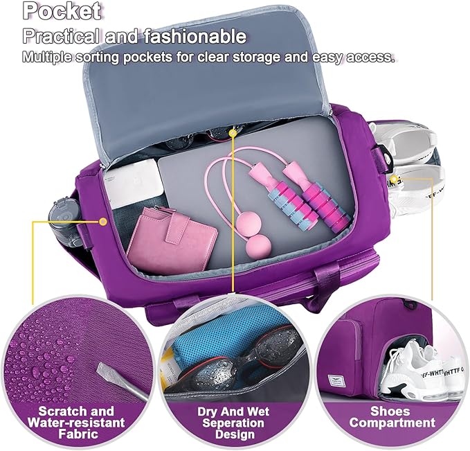 FIORETTO Women's Gym Duffle Bag with Shoes Compartment, 37L Capacity, Ideal for Travel, Gym, Sports, Duffel, Weekender