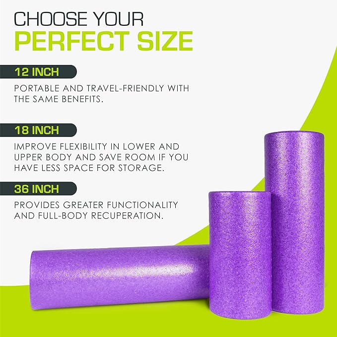 ProsourceFit High Density Foam Rollers 18 to 36 - inches Long, Firm Full Body Athletic Massage Tool for Back Stretching, Yoga, Pilates, Post Workout Muscle Recuperation