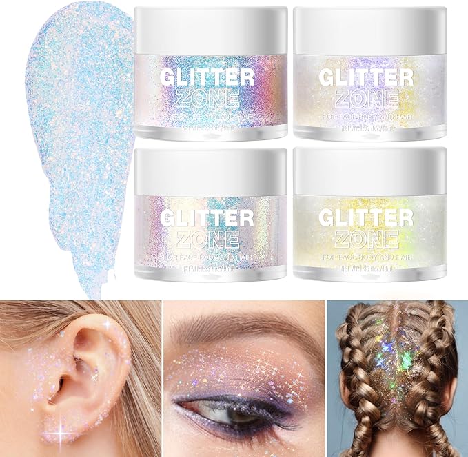 LANGMANNI Holographic Body Glitter Gel for Body, Face, Hair and Lip.Color Changing Glitter Gel Under Light. Vegan & Cruelty Free-1.35 oz (1# Golden Ocean)