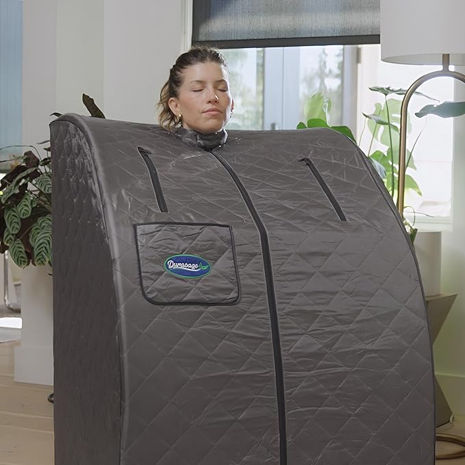 Durasage Lightweight Portable Personal Steam Sauna Spa - 800W Steam Generator, 60-Min Timer, Zippered Access, Single Front Pocket, Foldable Frame & Chair - Indoor Use, at-Home Relaxation Kit
