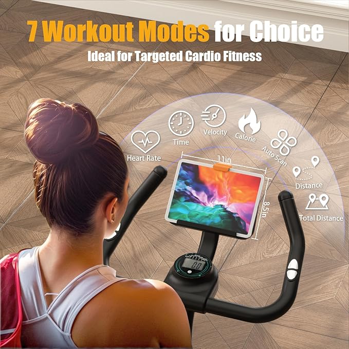 Hillhub Exercise Bike, Stationary Bikes for Home with Grip Pulse Sensor and Stepless Resistance Adjustment, Compact Indoor Cycling Bike with Tablet Mount, Compatible with Zwift & Kinomap