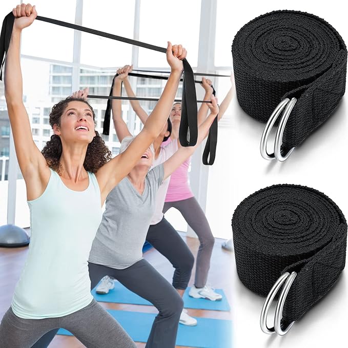 Leyndo 24 Pieces Yoga Strap Stretching Pilates Exercise Adjustable Straps 6 ft Non Elastic Yoga Belt with Adjustable D Ring Buckle for Pilates Gym Workouts Fitness