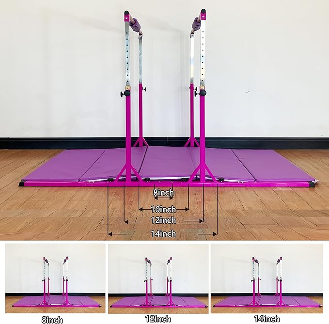 Gymnastics Double Horizontal Bars 3Play Parallel Bars Uneven Bars Gymnastics Training Kip Bar with 304 Stainless Steel Regulating Arms & Fiberglass Rail for Indoor Outdoor Home Club Use