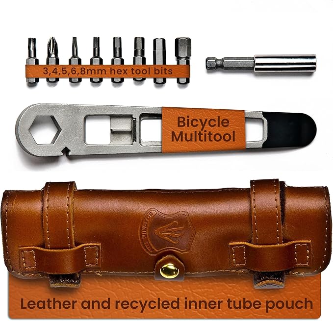 FULL WINDSOR -The Nutter Bicycle Multi Tool–Portable Cycling Repair Kit for MTB, Road & Dirt Bikes – Includes Spanner, Magnetic Bit, Tire Levers & Bottle Opener–Compact Brown Case for On-the-Go Fixes