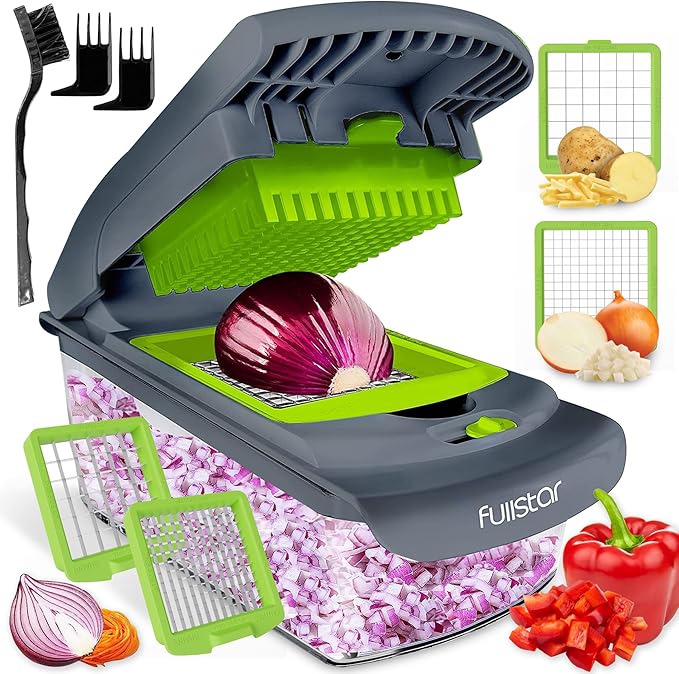Fullstar The Original Pro Chopper - Vegetable Chopper and Spiralizer, Food Chopper with Container, Fruit Slicer, Kitchen Gadgets & Accessories, Home Essentials (2 in 1, Gray/Green)
