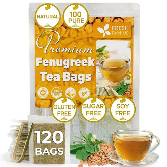 FreshDrinkUS, Premium 120 Fenugreek Tea Bags, 100% Natural & Pure from Fenugreek. Fenugreek Herbal Tea. Made with Natural Material Tea Bags. No Sugar, No Caffeine, No Gluten, Vegan.