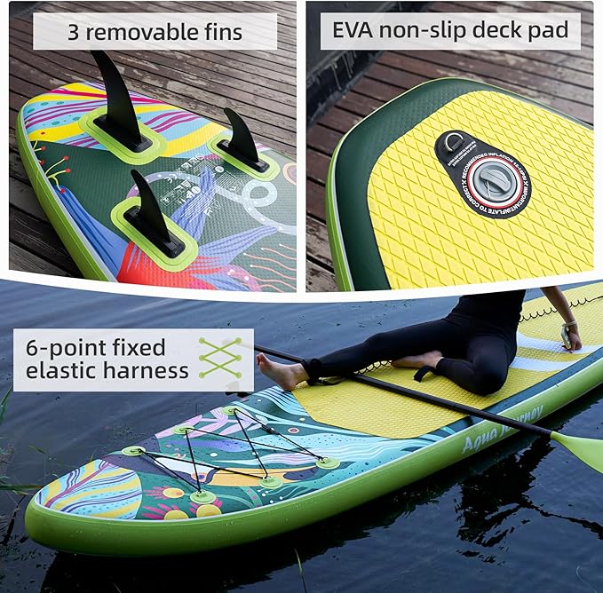 10'6"Inflatable Stand Up Paddle Board Ultra Portable-Lightweight & Stable|All-in-One Kit w/Aluminum Paddle, Dual-Action Pump & Backpack|Lakes & Oceans Ready for Family Recreation by Aquajourney