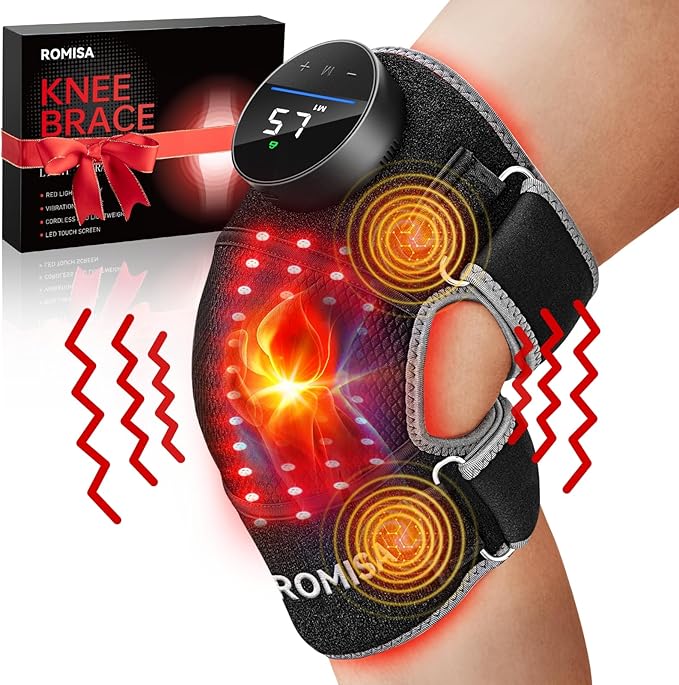 Red Light Therapy Knee Brace&Vibration Knee Massage for Pain Relief, 660nm&850nm Rechargeable Near Infrared Light Therapy Device for Knee/Elbow/Shoulder Faster Recovery for Cordless Use