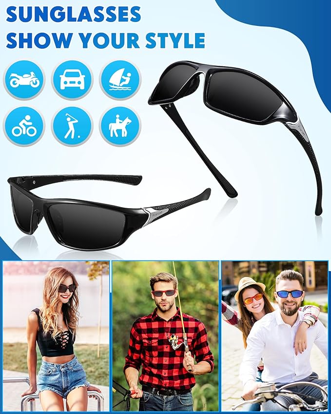 Frienda 6 Pack Polarized Sport Sunglasses for Men Multipack Fit over Glasses Pack Lot Set Men's Sport Fishing Eyeglasses