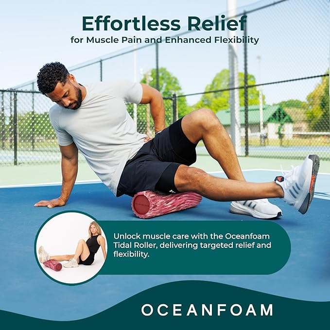 Oceanfoam Tidal Roller - Maroon, Blush & Hot Pink Marbled - Muscle Massage Foam Roller for Back Pain & Stretching - Firm & Ergonomic Wide Wave Textured - Yoga & Athletics - Full Size, 20" x 5"