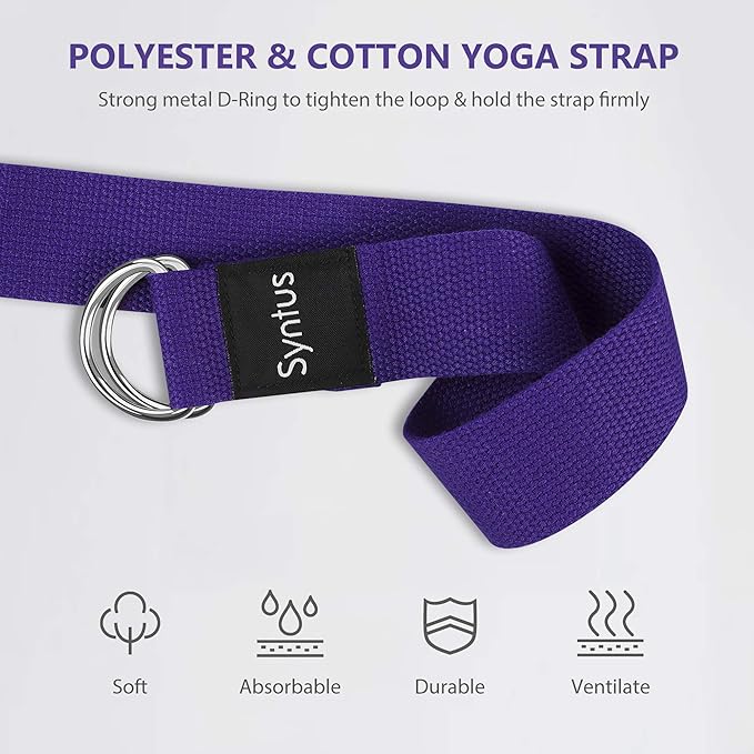 Syntus Yoga Block and Yoga Strap Set, 2 Soft Non-Slip Yoga Blocks 9×6×4 inches, 8FT Metal D-Ring Strap for Yoga, General Fitness, Pilates, Stretching and Toning