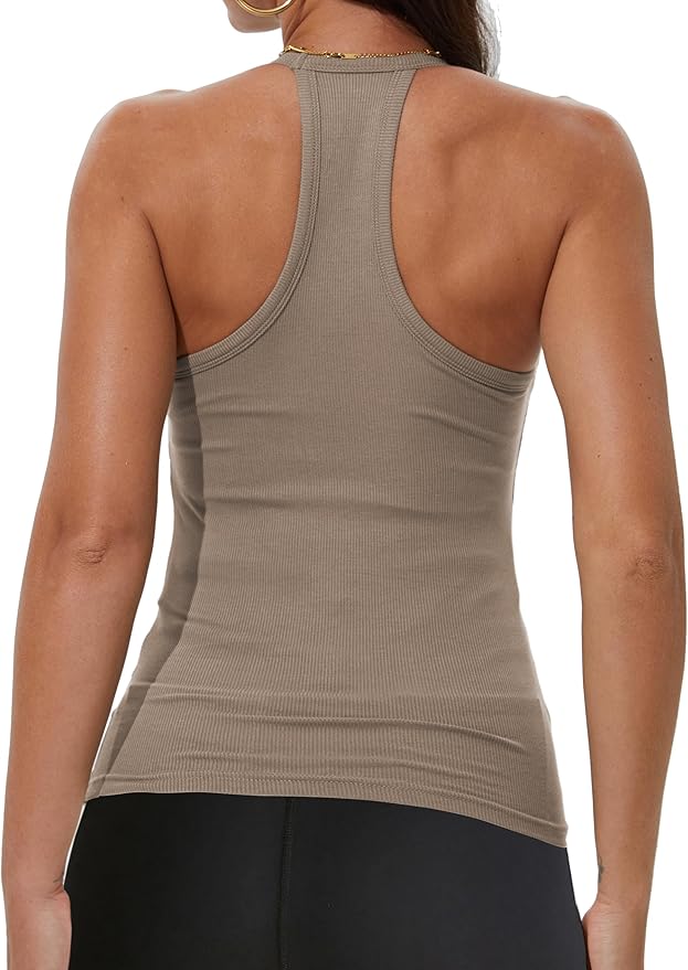 iGENJUN Workout Tops for Women Racerback Basic Tank Summer 2025 Camisole V Neck Slim Fit Ribbed Sleeveless
