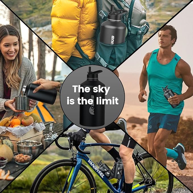 Insulated Water Bottle 40 oz, Triple Wall Vacuum Stainless Steel(Cold for 48 Hrs),Leak Proof & BPA-Free,Simple Modern Water Bottle with Drink-Through Lid & Flip Straw for Sports & Travel, Black