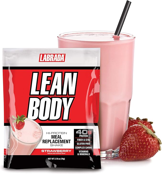 Labrada Lean Body MRP All-In-One Strawberry Meal Replacement Shake, 40g Protein, Whey Blend, 8g Healthy Fats EFA's & Fiber, 22 Vitamins and Minerals , No artificial color, Gluten Free, (20 Packets)