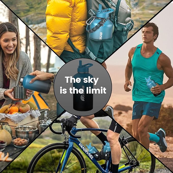 Insulated Water Bottle 87 oz, Triple Wall Vacuum Stainless Steel(Cold for 48 Hrs),Leak Proof & BPA-Free,Half Gallon Water Bottle with Reflective Paracord & Flip Straw for Sports & Travel, Indigolack