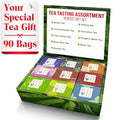FreshDrinkUS, Premium 90 Tea Bags Sampler Assortment, 9 Different Flavors, 100% Natural Ingredients, Perfect and Well Combination Tea Gift for Tea Lovers, Friends and Family. No Additives, No Gluten, No Sugar, Vegan