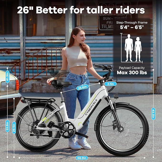 DriftGod 26" Electric Bike for Adults – Powerful 1000W Motor, 48V Removable Battery, 7-Speed, Front Suspension & LCD Display – Commuter and Mountain EBike for Women