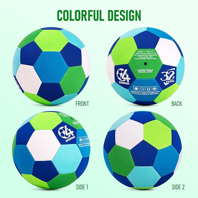 Indoor Soccer Ball with Fabric Cover - Soft and Safe Soccer Ball Size 4 for Inside House Home and Yard - Colorful Soccer Gift for Toddlers, Kids, Boys and Girls 3-5 5-8 8-12 Years Old