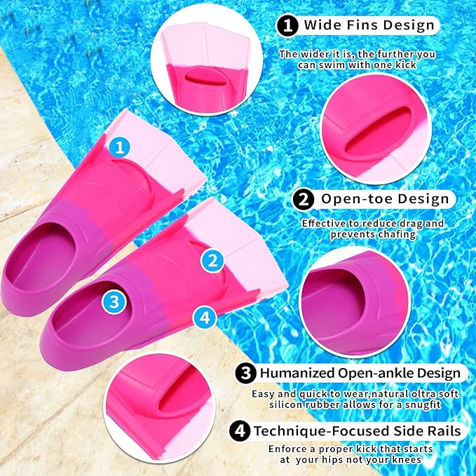 Kids Swim Fins,Short Comfortable Flippers for Lap Swimming and Training for Child,Girls,Boys,Beginners
