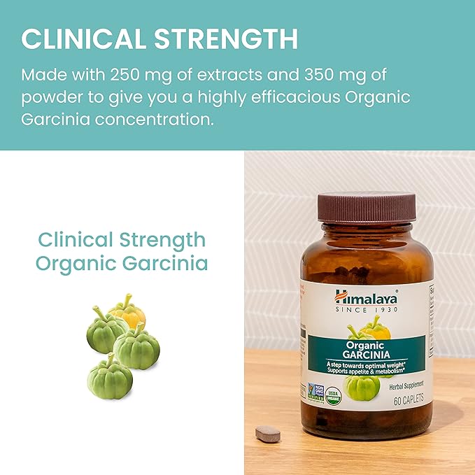 Himalaya Organic Garcinia Cambogia Herbal Supplement, Appetite Support, Lipid Metabolism, Weight Support, USDA Organic, Non-GMO, Vegan, 600 mg, 120 Plant-Based Caplets