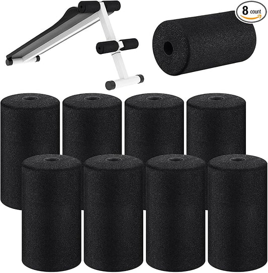 Deekin 8 Pieces Foam Foot Pads Rollers Set High Density Foam Roller for Gym Exercise Machines Equipment Replacements Exercise Massage Muscle Recovery, Foam 6.3" x 3.4" OD x 0.87" ID