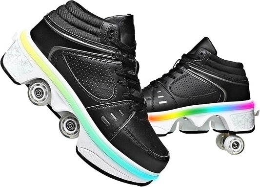 Double-Row Deform Wheel Automatic Walking Shoes Invisible Deformation Roller Skate 2 in 1 Removable Pulley Skates Skating Parkour