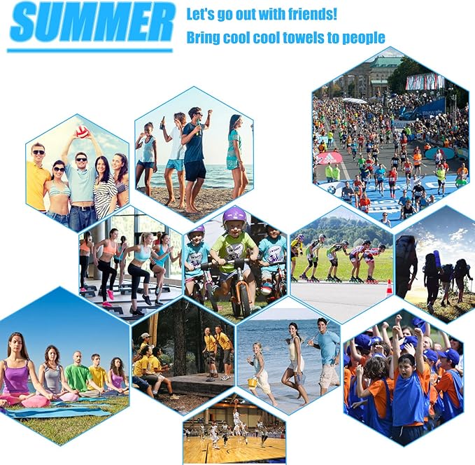 Biange Cooling Towel (Pack of 20, 40"x12") with Pouches for Sports, Workout, Fitness, Gym, Yoga, Golf, Pilates, Travel, Camping & More