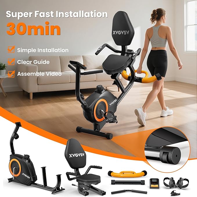 Recumbent Exercise Bike for Home Use, Quiet Recumbent Stationary Bikes for Adults & Seniors, 16-Level Resistance, Adjustable Seat, Supports 400LB, Pulse Sensors & LCD Display