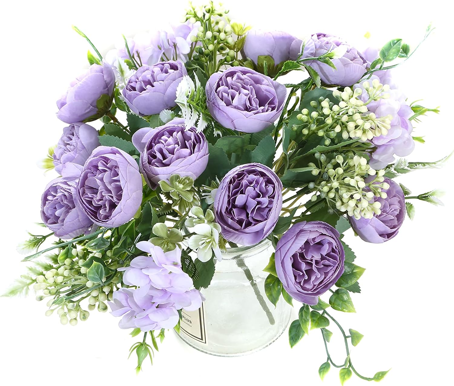 Artificial Flowers Fake Peony Silk Mini Plastic Bridal Flowers for DIY Wedding Bouquets Home Decorations 4 Packs(Light Purple)