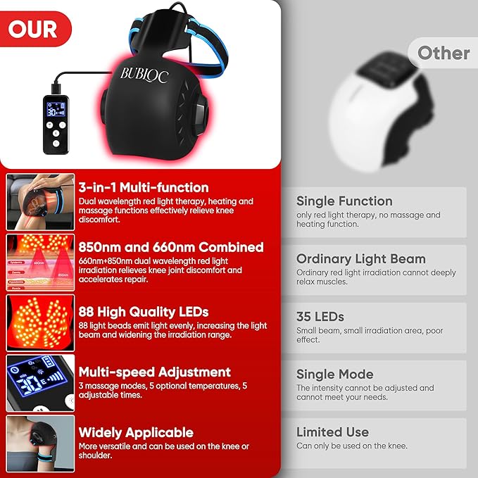 Red Light Therapy for Knee Pain Relief,Vibration Knee Massager with 660nm&850nm,3 in 1 Heated Knee Brace for Knee/Joint/Elbow/Shoulder,Rechargeable Near Infrared Light Therapy Device