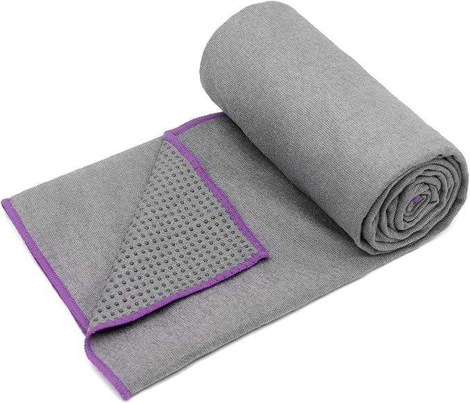 Eunzel 2 Pack Hot Yoga Towel with Grip Dot, Non Slip Yoga Mat Towe Sweat Absorbent Towel for Hot Yoga,Bikram, Pilates and Fitness 72" x 24", Grey